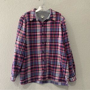 LL Bean Shirt Shacket Jacket Womens L Plaid Flannel Fleece Lined Button Up